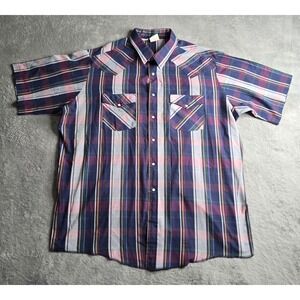 Western Frontier Shirt Mens 2XL Multicolor Plaid S/S Pearl Snap Made In USA
